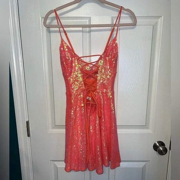 Lucy in the Sky, cowl neck dress in orange - Picture 3 of 6